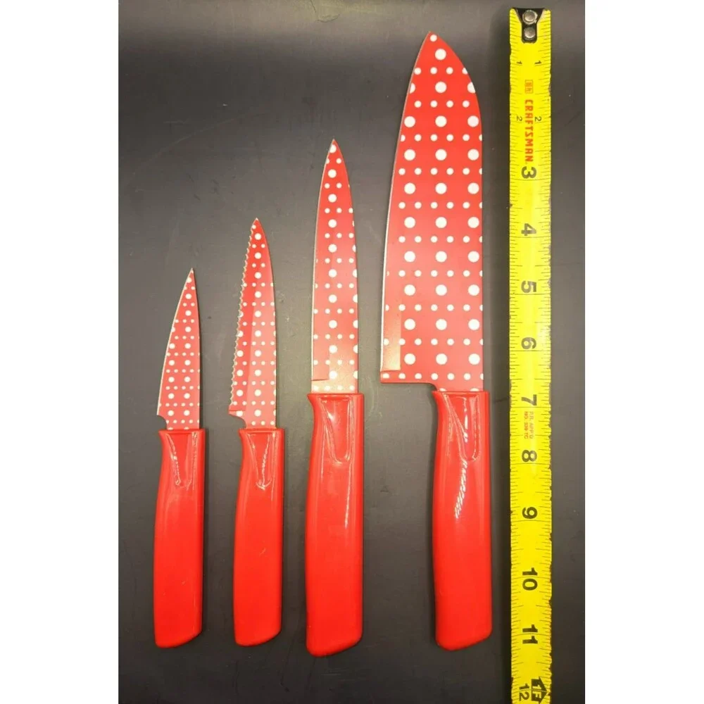 4-Piece Polka Dot Kitchen Knife Set (Red & White)
